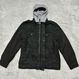 LEVI'S Field Jacket Mens L Black Sherpa Lined Removable Hood Zip Outdoor Utility
